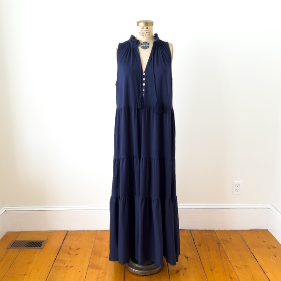 Lilly Pulitzer Navy Blue Malone Tiered Cotton Maxi Dress Boho Beach XXL - Picture 1 of 9